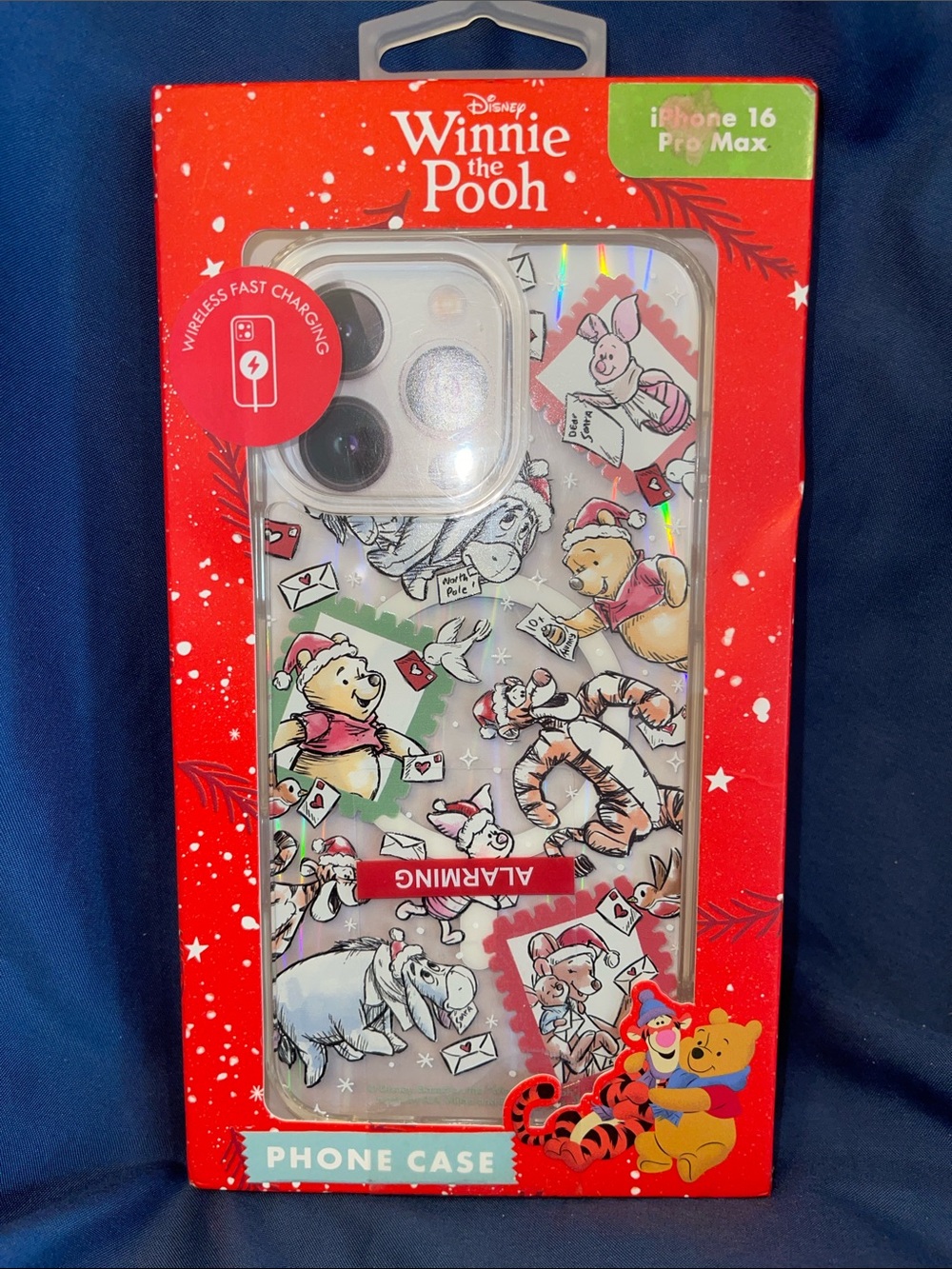 Disney Winnie the Pooh Clear Holiday iPhone 16 Pro Max Case with Red Accents